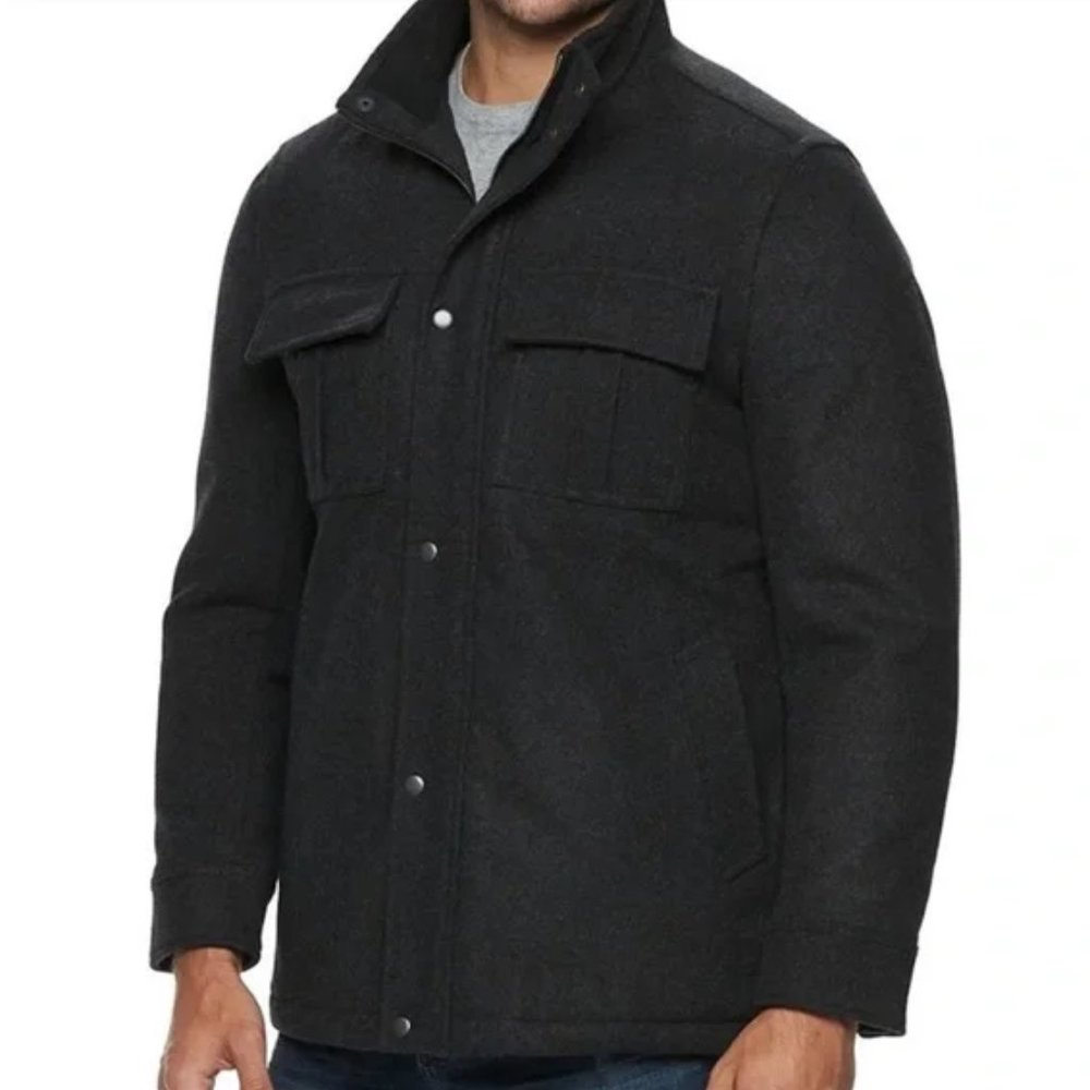 NWT‎ Men’s M Apt 9 Black Stand Up Collar Wool-Blend Coat